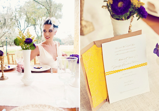 Purple and Yellow Thrift Store Wedding Inspiration Photoshoot