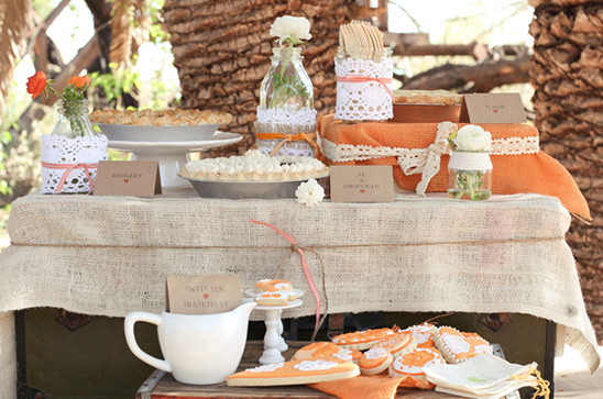Rustic chic dessert table pies cookies and flowers