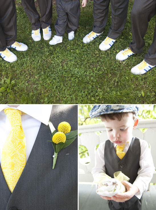 Groomsmen in white shoes and yellow ties