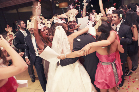 Wedding celebration with confetti and mouse masks
