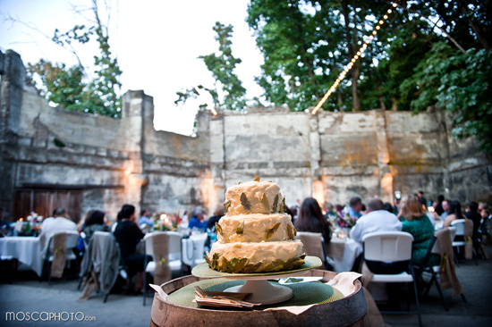 Wedding cake at an outdoor reception venue