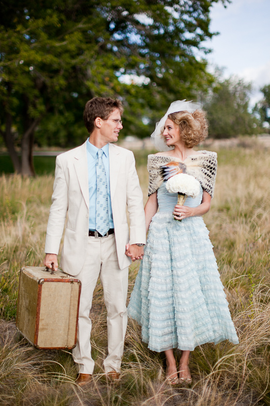 Vintage Travel Wedding Inspiration: Baby Blue Dress & Decor