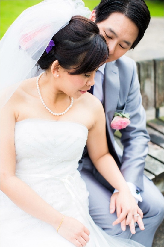 Happy couple on their wedding day, showing love and affection
