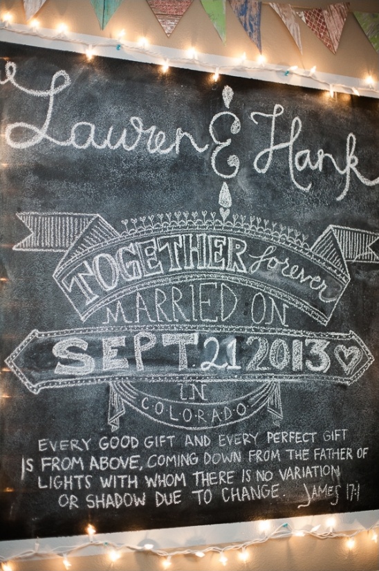 Chalkboard wedding announcement: Lauren & Hank, married September 21, 2013
