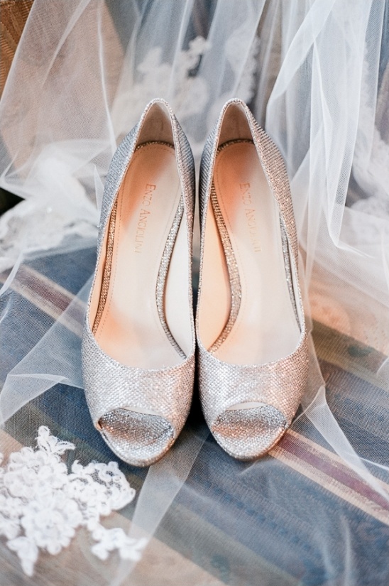 Elegant silver peep-toe wedding shoes