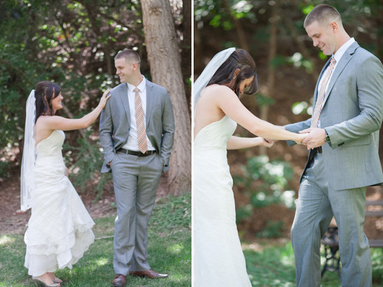 Bride and groom's emotional first look wedding photo