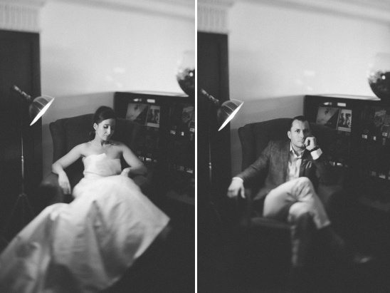 Couple in lounge chairs, black and white