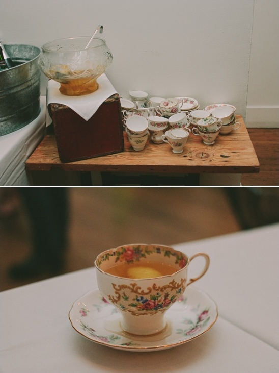 Floral teacups and punch bowl