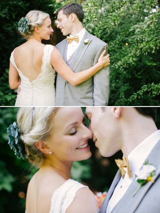 Bride and groom share loving glance on wedding day