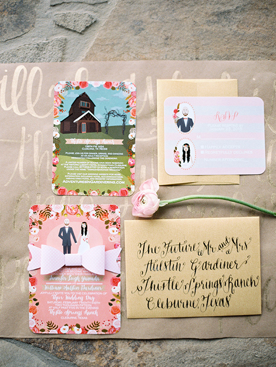 Floral wedding invitation suite for Thistle Springs Ranch