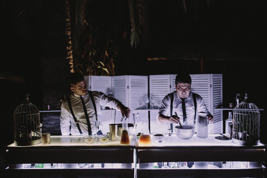 wedding bar with dramatic lighing