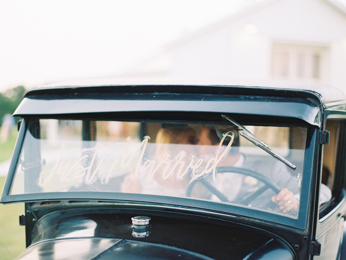 Just married wedding get away car