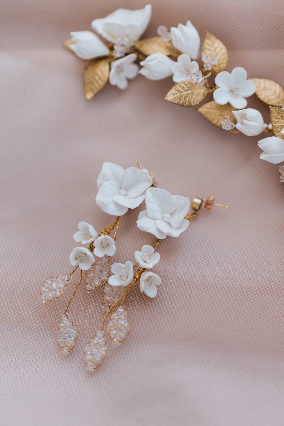 Elegant flower earrings and hair piece for a special day